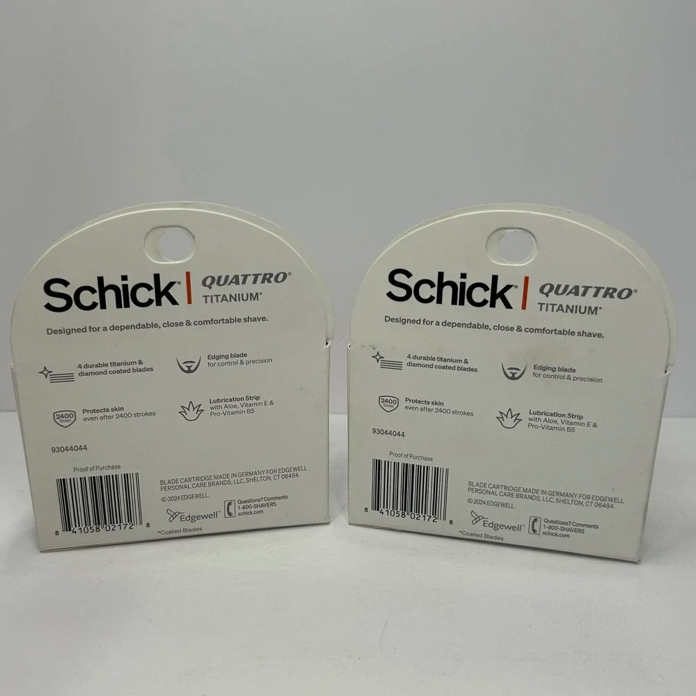Schick Quattro Titanium 4 Blade Razor Refills 2 Packs of 2 Cartridges Total 4